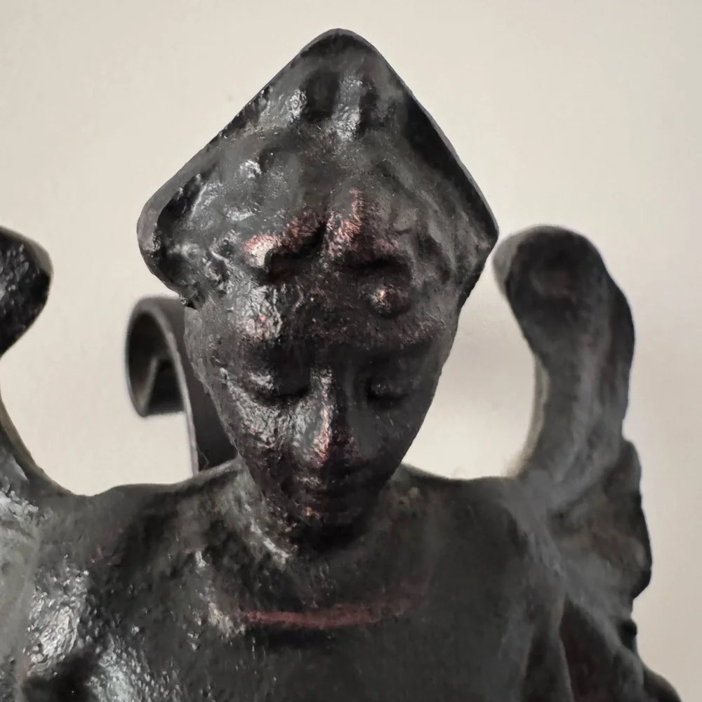 Rare Vintage Pair of Cast Iron Figural Nude/Angel Double Candle Wall Sconces